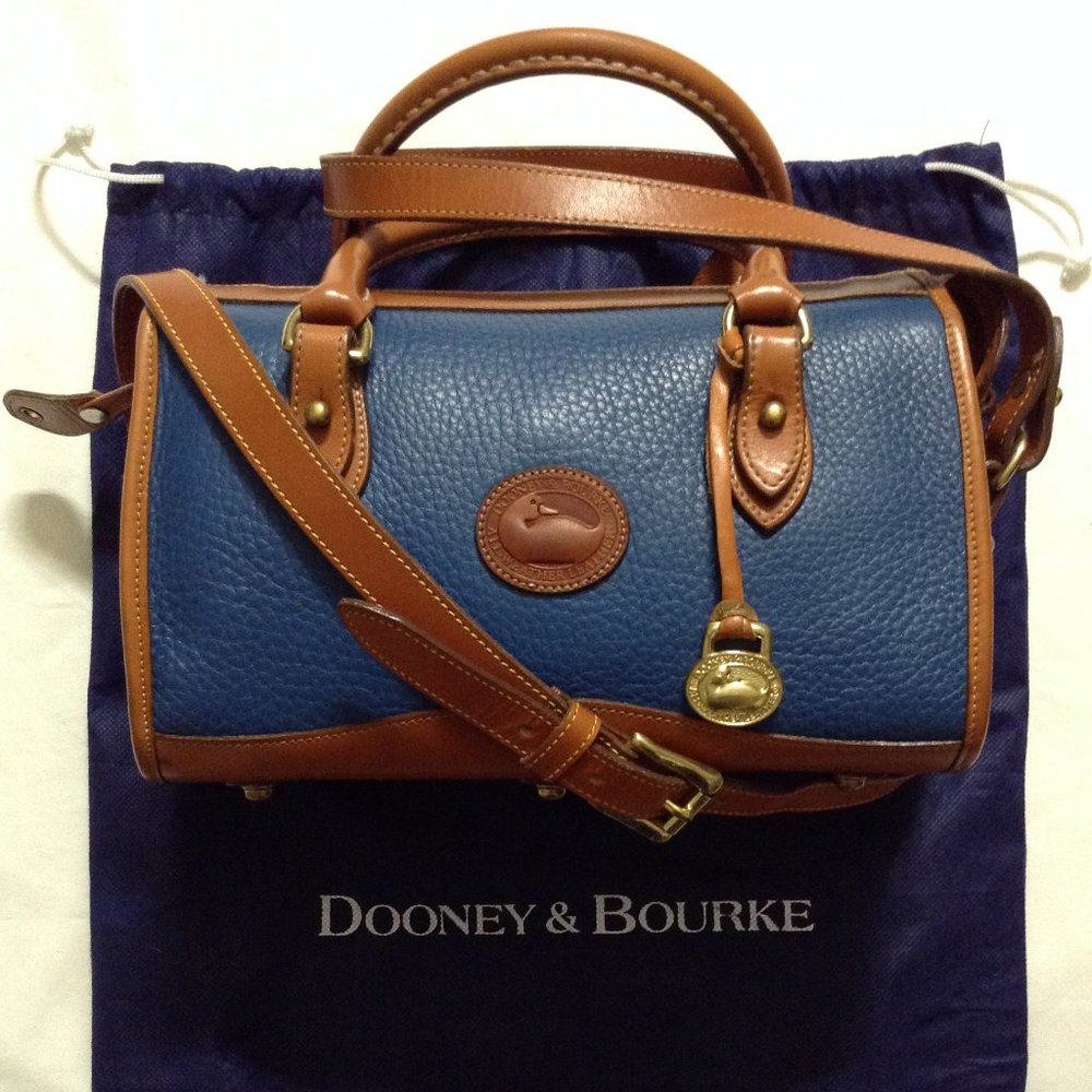 Rare Vintage Denim Blue Dooney & Bourke R110 Small Satchel British Tan Trim